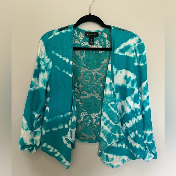 INC International Concepts Tops - INC International Concepts Linen Lace Jacket Tie Dye Turquoise Size Large